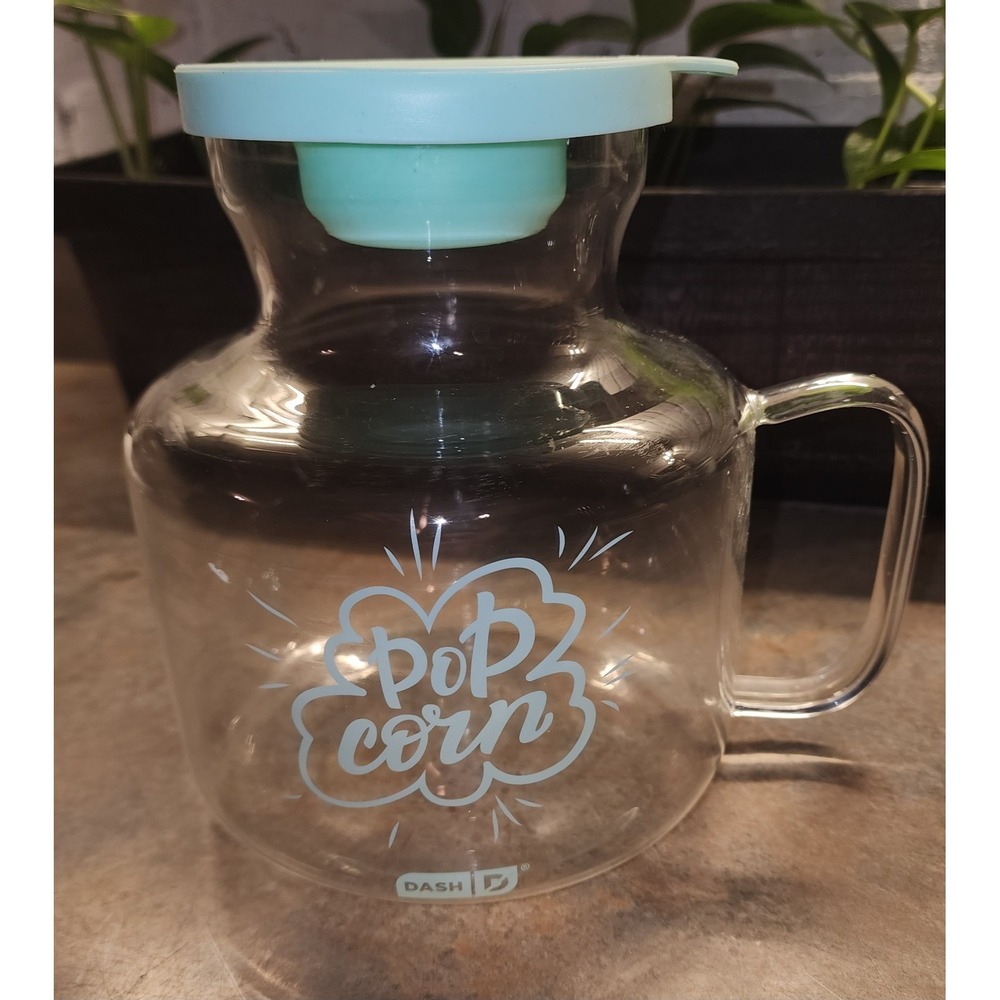 DASH Microwave Popcorn Popper Aqua Glass Silicone Lid 2.5 Qt EUC